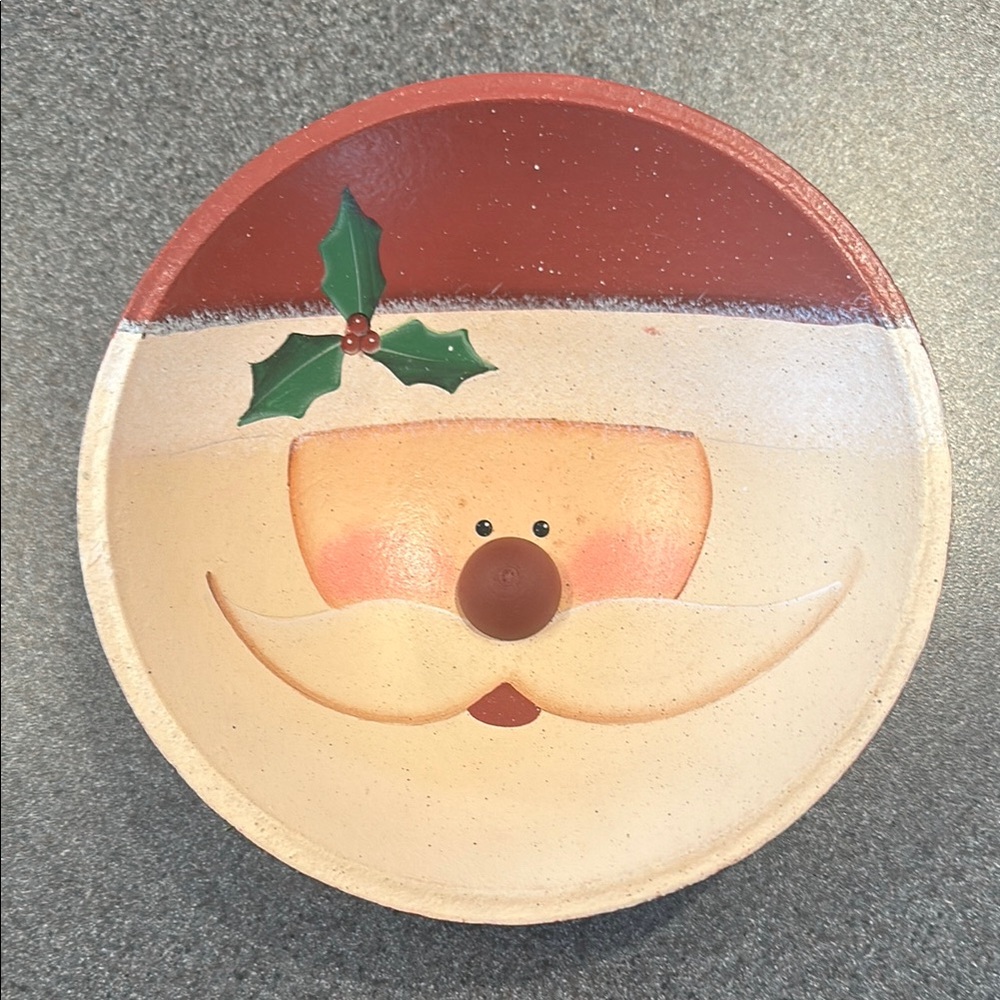 Festive Santa Claus Holiday Plate - Wooden Red and Cream